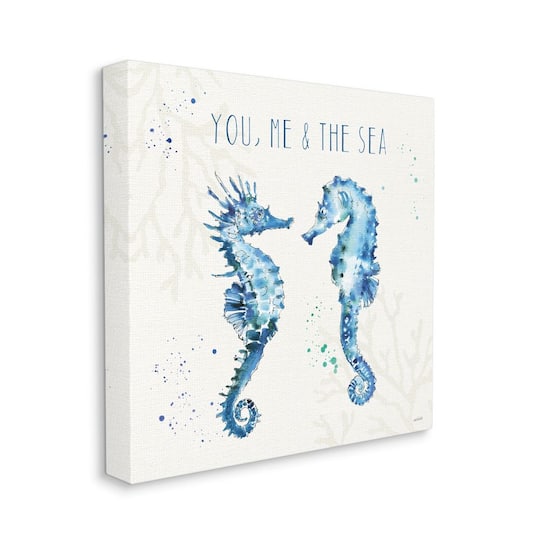 Stupell Industries You Me and the Sea Quote Seahorse Blue Green Watercolor Canvas Wall Art